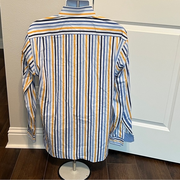 Paul Fredrick Men's 17 35 Multicolor Striped Cotton Trim Fit Dress Shirt - Picture 5 of 12